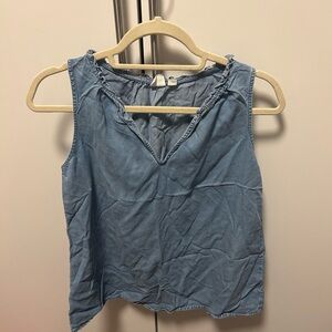 GAP Light Blue Sleeveless Chambray Ruffle V-Neck Tank